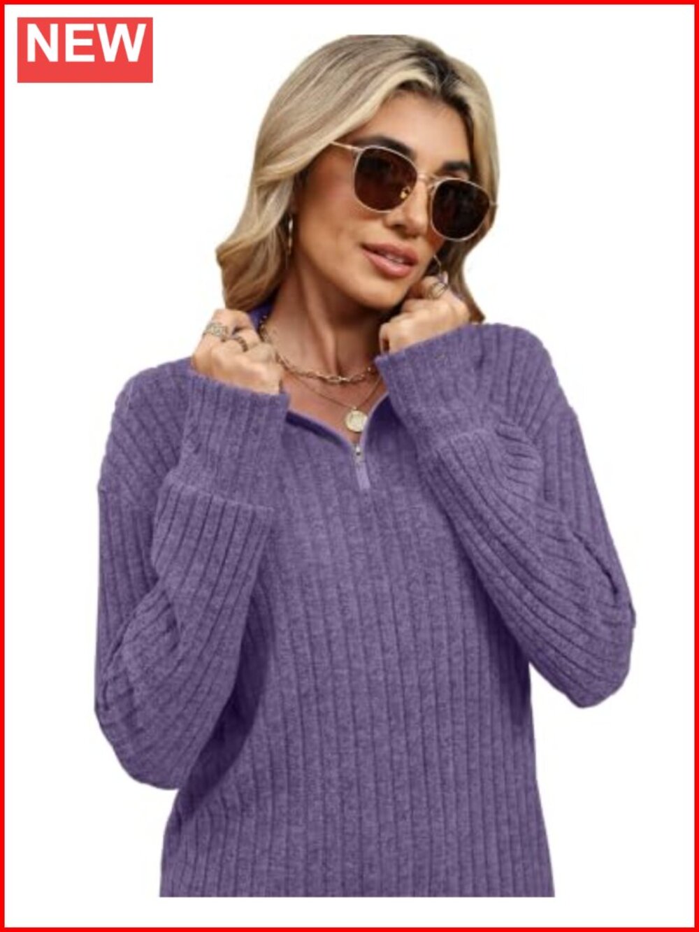 Womens Quarter Zip Pullover Sweater Long Sleeve Ribbed Thumbholes - Picture 4 of 4